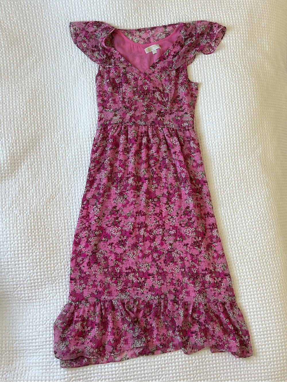 Michael Kors Pink Floral Ruffle-Trim Dress